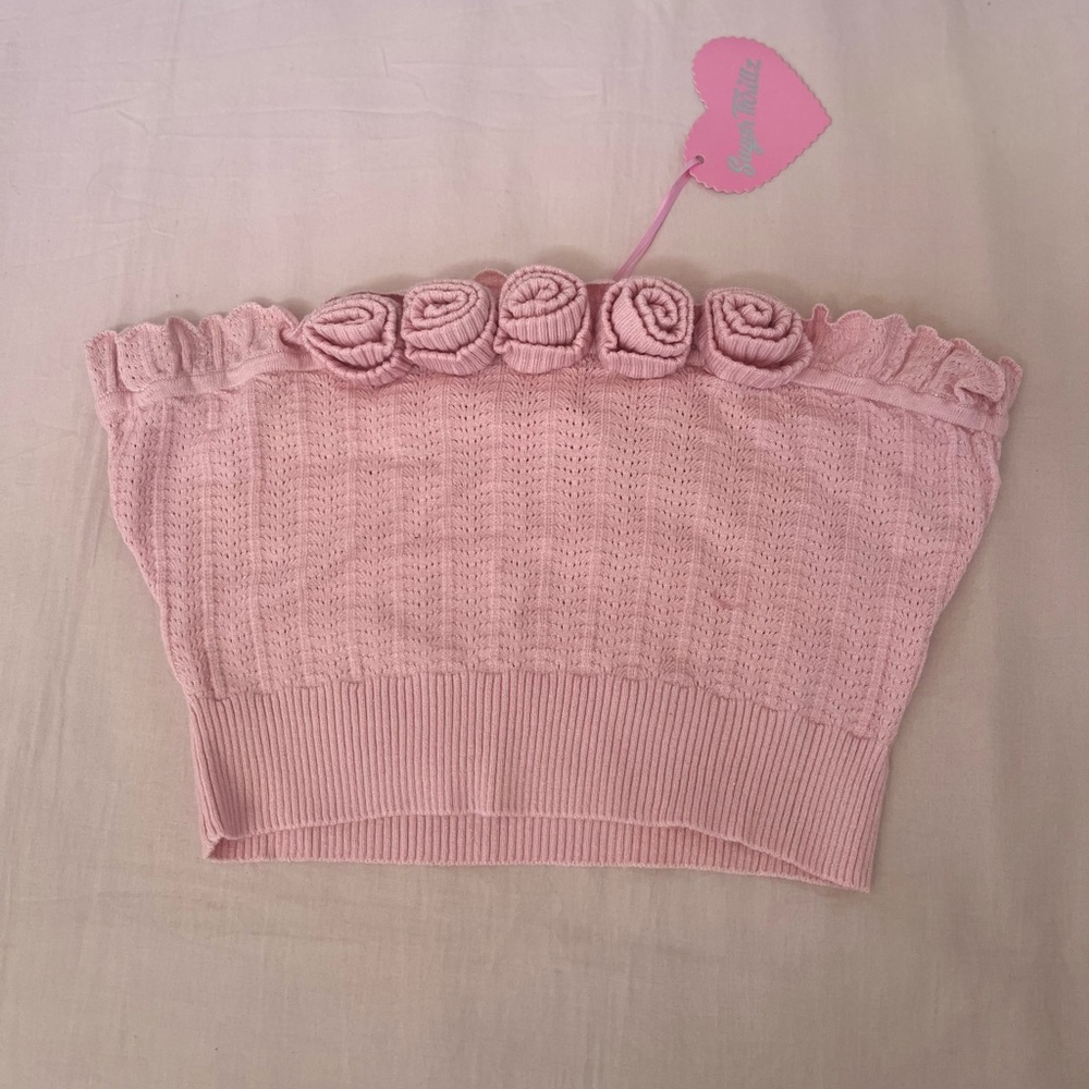 Dolls Kill Sugar Thrillz Pink Embellished Ribbed Crop Top
